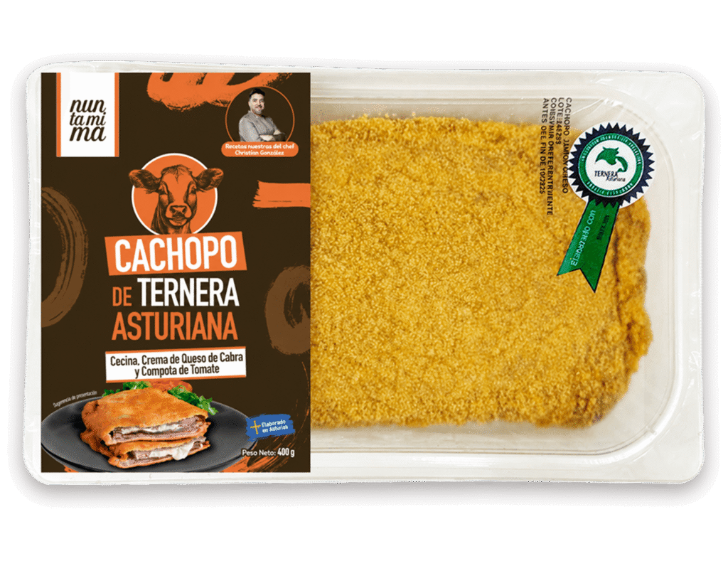 Cachopo de Ternera Asturiana con cecina de León y queso de cabra en formato retail.