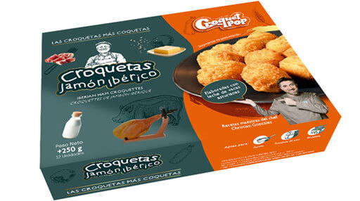 Envase retail de croquetas artesanas de jamón ibérico Croquet Pop.