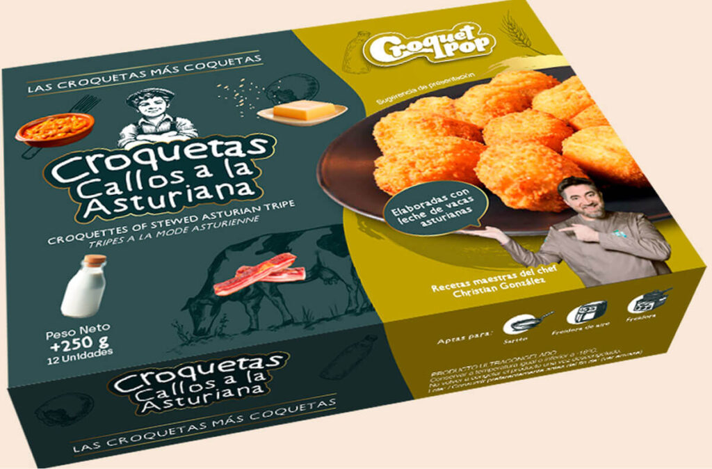 Croquetas artesanas de callos a la asturiana en formato retail.