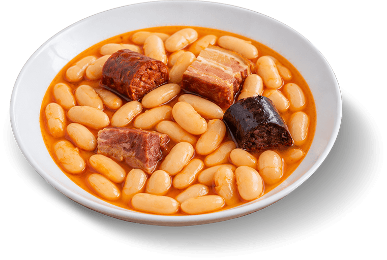 Fabada asturiana preparada con fabes, chorizo, morcilla y tocino.
