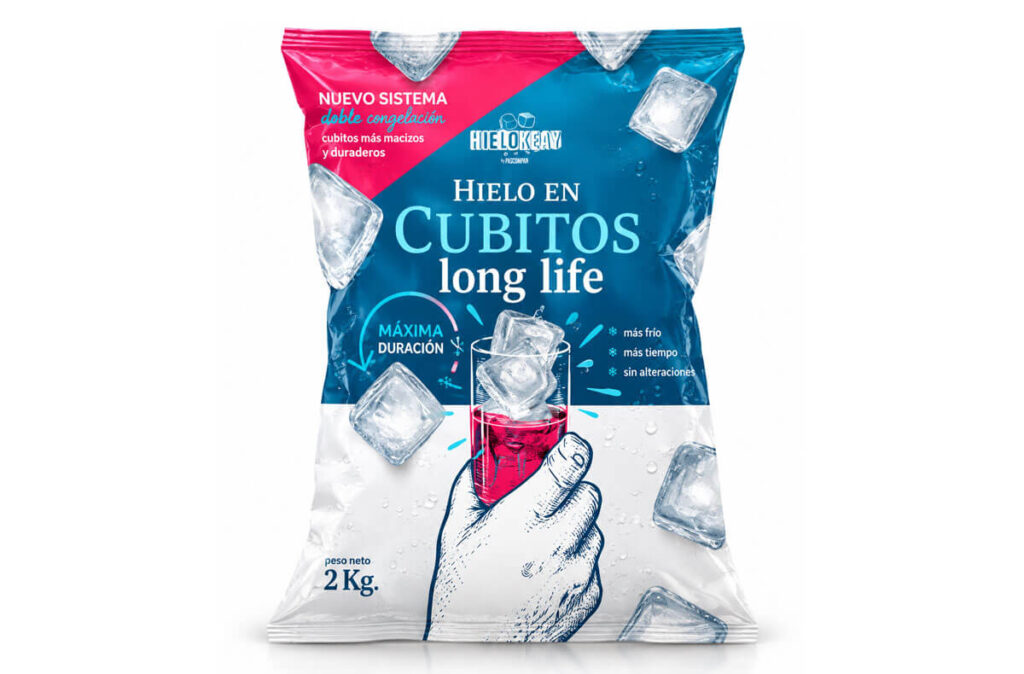 Bolsa de hielo en cubitos Long Life Pascompan de larga duración.