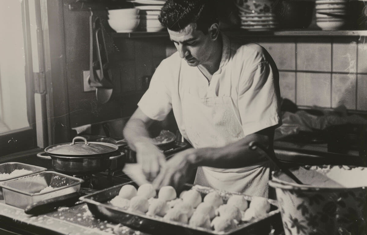 Imagen histórica de los orígenes de Pascompan en una panadería familiar.