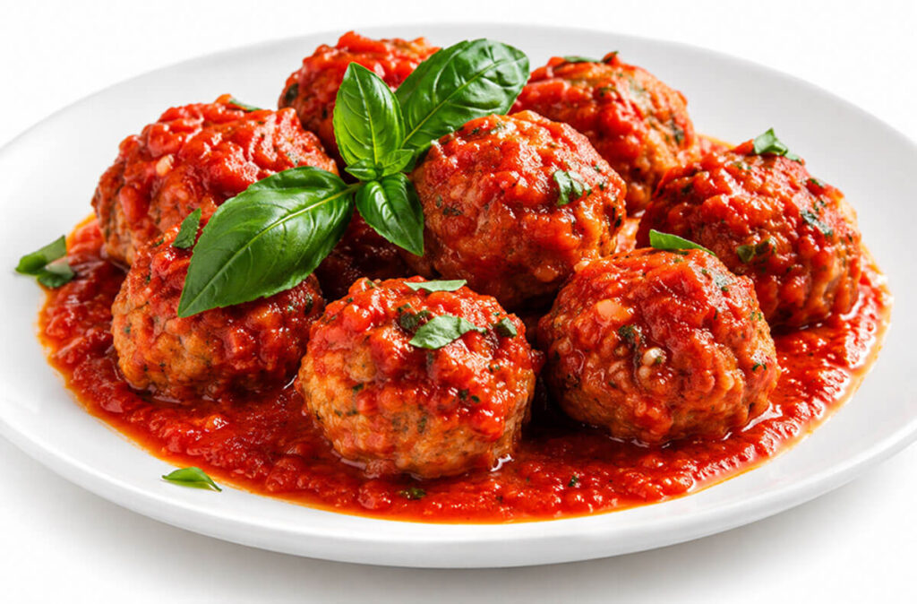 Albóndigas mixtas de ternera y cerdo con salsa de tomate casera.