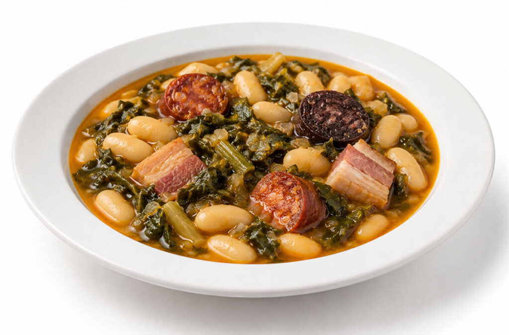 Pote asturiano con fabes, berza y compango.