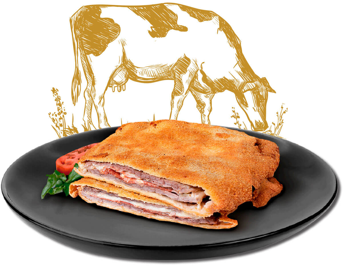 Cachopo de Ternera Asturiana servido en plato de pizarra.