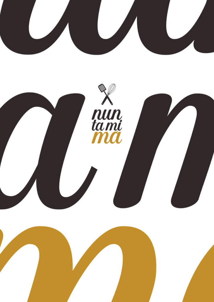 Logotipo de la marca Nuntamima sobre fondo claro con grafismo tipográfico en gran formato.